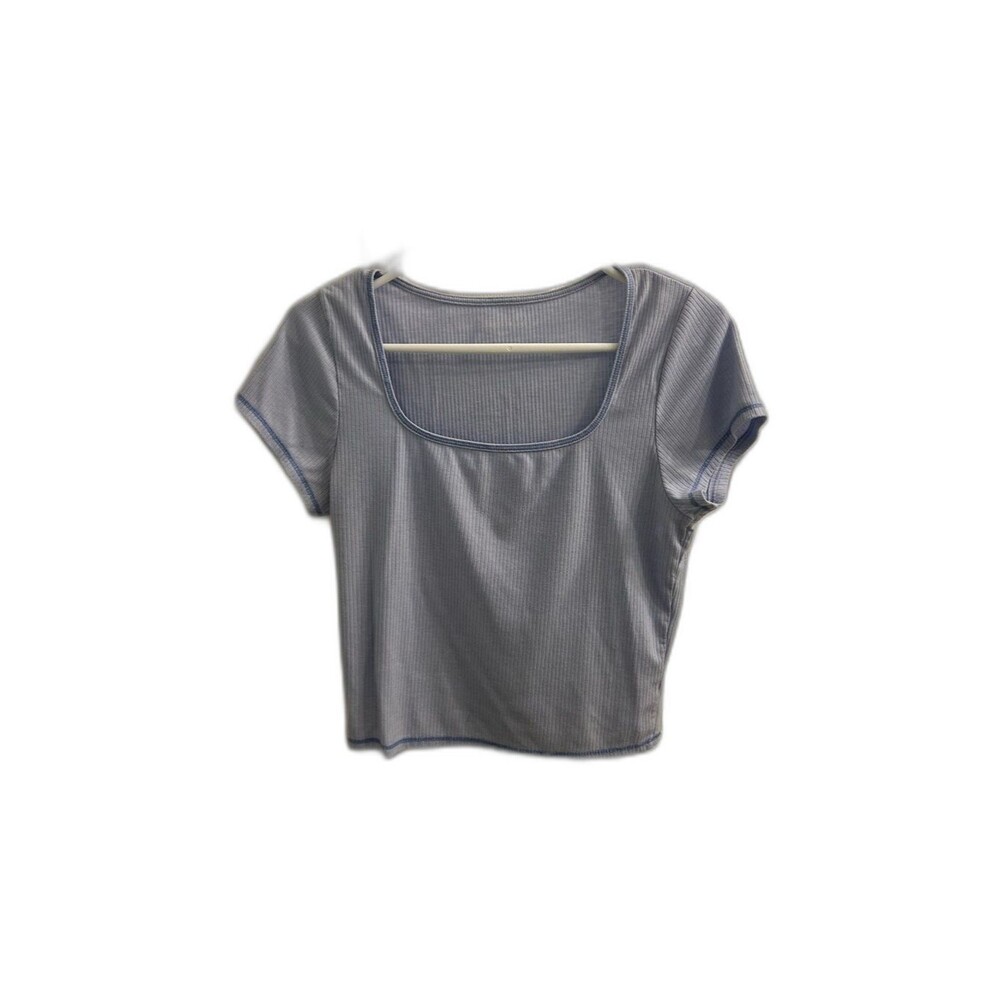 Light Blue Square Neck Ribbed Tee-MD